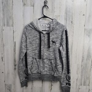 Pink VS Gray Zip-Up Hoodie with Black Sequins Womens Size Small